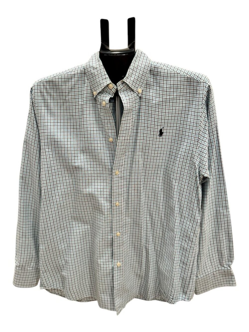 Polo Ralph Lauren Plaid Button Down Shirt Youth XL 18-20 Teal Navy Mens XS EUC